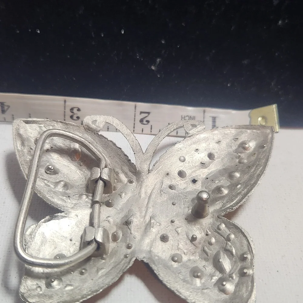 Vintage Butterfly Belt Buckle‎ Amber Topaz Rhinestone Crystal Silver Tone Boho